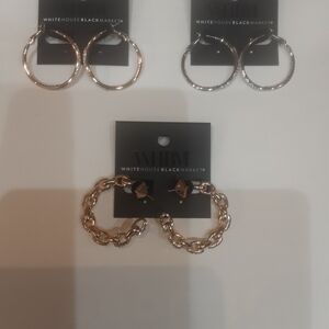 White House Black Market Silver Hoops and Gold Chain Earrings
